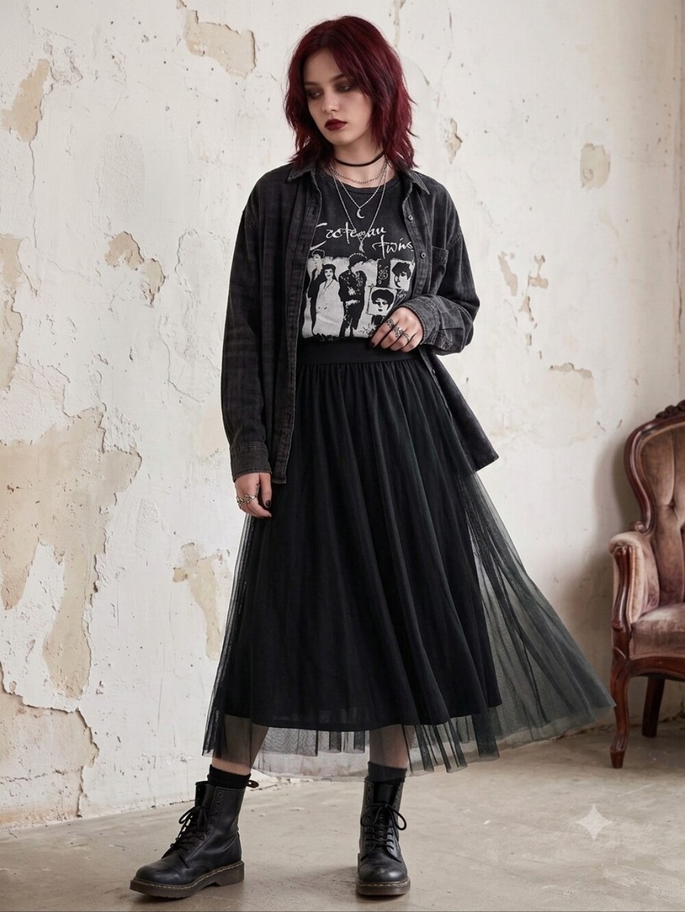 Classic Black Tulle Midi Skirt - Women's